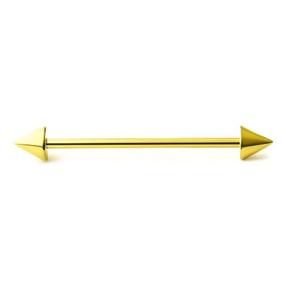 Gold Industrial Barbell Piercing 14G – Cone Spike Ends - Picture 1 of 1